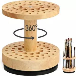 360 회전 브러시 보관 랙52홀 홀더하드우드 스탠드공간 절약형 정리함아티스트 공예 도구 메이크업