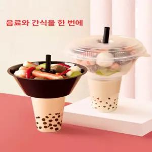 100개입 간식용기 일회용 콜팝컵 매장 푸드트럭 플라스틱컵 분식점 파티 성형 뚜껑 간식