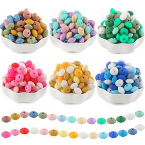 열쇠고리 제작용 Sunrony 300Pcs 실리콘 렌틸 비즈, 대량 혼합 색상 12mm 주판 스페이서 비즈 목걸이 팔찌 (혼합 300개)