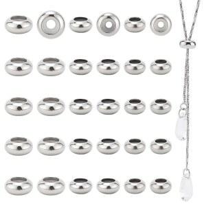 PH PandaHall 304 스테인리스 스틸 슬라이더 비드 30pcs 스토퍼 7mm 8mm 10mm 조절 가능한 금속 느슨한 비드, 내부 고무 포함 팔찌 목걸이 뱀 체인 주얼리
