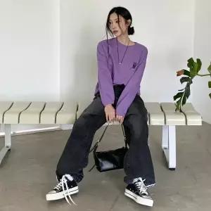 여성 더블버튼 사이드라인 와이드 청바지 팬츠 루즈핏