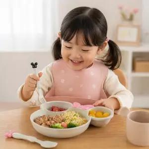 [영그린]어린이 밀집 식판 아기 나눔접시 곰돌이 이유식 유아 식기세트