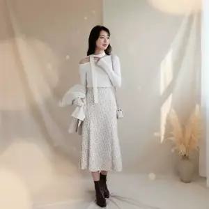 여성용 잔꽃 패턴 롱 머메이드 뒷밴딩 스커트 치마
