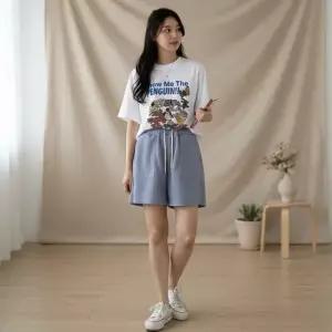 옷자락 여성 허리밴드 와플 사각포켓 4부팬츠 바지