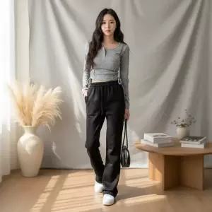 옷자락 여성 기모 부츠컷 트레이닝 팬츠 밴딩 바지