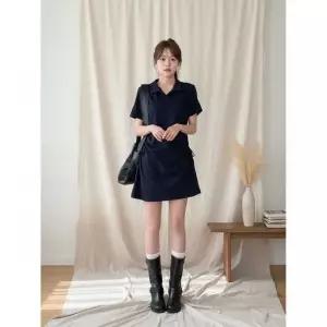 [다잇템] 여성 면혼방 미니카라 옆셔링 슬림핏 원피스