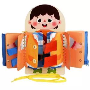 [마크라쏭]옷입기연습 비즈보드북 단추 지퍼 끈 버클 소근육발달