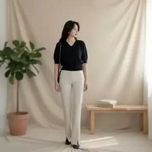 여성 허리밴드 부츠컷 트임 팬츠 바지 나팔바지