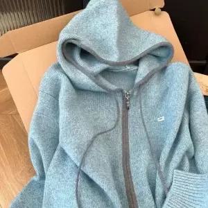 니트 가을 집업 후드 슬림핏 카디건 보송보송 여자후드가디건 ible3