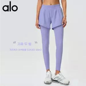 Aloyoga 봄여름 하이웨이스트 스트링 가짜 투피스 요가 바지 고탄력 조거 복대 포켓 피트니스 바지