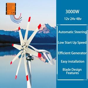 수평 풍력 터빈 발전기, 3000W, 3kw, 48V, 자기 다이나모, 에너지 풍차, 태양광 캠핑