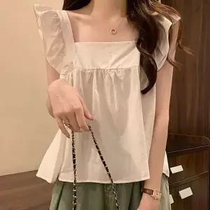 여성블라우스 블라우스 블라우스여성 프릴 스퀘어넥 여름 여자 리본