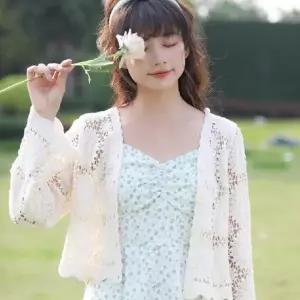 (옵션 러블리 숏 가디건 - 아이보리 (베이지))여름가디건 플라워 레이스 비키니 수영복 커버업 가디건 여름