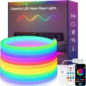 튜트 LED 로프 라이트 13.1피트 네온 스트립 360도 발광 5V USB 유연한 IP67 방수 음악 동기화 원격 APP