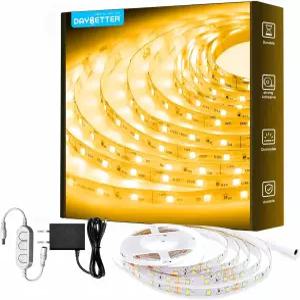 데이베터 따뜻한 흰색 LED 스트립 라이트 16.4피트 디밍 가능한 밝은 로프 3000K 12V 침실 주방 거울 가정