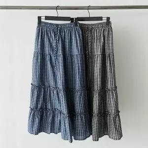 [하프클럽/옷자락]여성 여름 면 A라인 체크 롱 스커트 캉캉