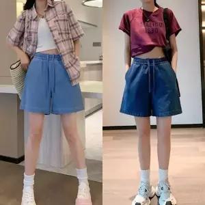 패션 바지 편안한 허리 밴딩 끈 베이직 진청 연청 반바지 여성 여름 캐주얼