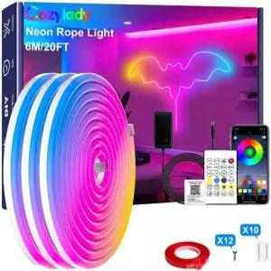 코질레이디 RGB 네온 LED 로프 조명 방수 블루투스 앱 리모컨 음악 동기화 스트립 침실 홈 실내 장식용 24V