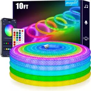 메이라이트 360도 발광 망상 직조 로프 조명 10피트 주소 지정 가능한 ICRGB LED 스트립 음악 동기화 DIY