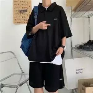 남자 반팔 티셔츠 남성 카라티 투피스 반팔 여름 루즈핏 세트 트레이닝 셋업 반바지 티 오버핏