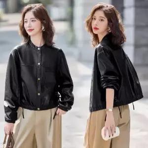 빈티지 캐주얼 가을 차이나 재킷 여자가죽자켓 PU가죽 ible3