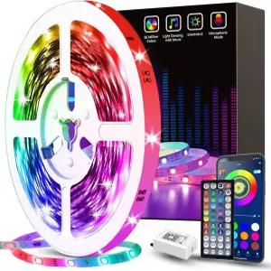 텐미로 50피트 LED 스트립 조명 스마트 음악 동기화 색상 변경 앱 제어 및 침실 파티 홈 데코를 위한 23키