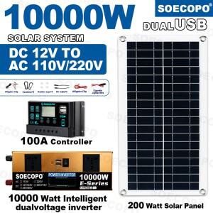 10000W 태양계 전체 키트 Dual12V/24V ~ 컨트롤러 가정용/캠핑 백업용 패널 오프 그리드 인버터