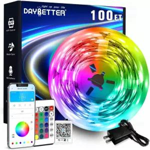 데이베터 LED 스트립 조명 침실 책상 실내 거실용 100피트 RGB 24V 전원 리모컨으로 홈 데코 선물