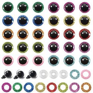 10mm 글리터 플라스틱 안전 눈 120개 세트 10가지 색상 반원형 와셔 포함 아미구루미 인형 코바늘 뜨개질 제작 공예 재료