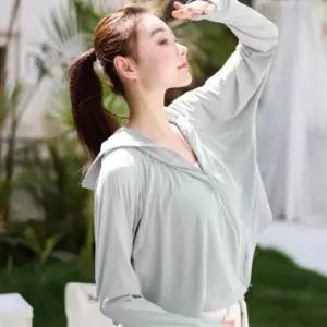 여성 통기성 후드 크롭 쿨 핑거홀 페이스 마스크 자외선 차단 썬캡 바람막이 여름 자켓