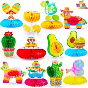 JOYIN 12 PC 신코 데 마요 피에스타 벌집 선인장 테이블 센터피스 재미있는 타코 파티 용품을 위한 장식