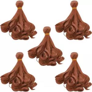 DICOSMETIC 5PCS 인형 머리 가발 15cm 곱슬 짧은 고온 섬유 위에 올려진 다크 브라운 인조 제작 키트 예술