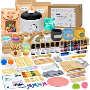 Geoynas 128pcs 성인 및 초보자용 캔들 제작 키트 - 대두 왁스 용품 4Lb 오래 지속되는 향 6개 심지 여성용