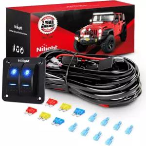 Nilight 6AWG LED 라이트 바 배선 키트 2V 켜기/끄기 2 갱 로커 스위치 패널 파워 릴레이 블레이드 퓨즈
