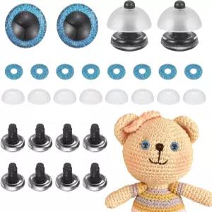 메카닉스티 12개 반짝이 안전 안경 세탁기가 달린 25mm 플라스틱 3D 크로셰 인형 곰 DIY 공예 제작 용품용