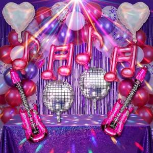 글리민 63개 케이팝 뮤직 생일 파티 장식 보라색 핑크 노트 풍선 식탁보 배경 틴셀 스트리머 호일 프린지