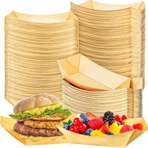MotBach 120 팩 2Lb 종이 음식 보트 트레이 일회용 플레이트 용기 크래프트 푸드 서빙 바구니 스낵 팝콘