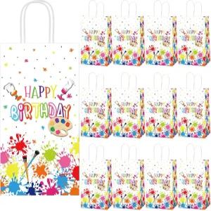 gisgfim 12개 프리미엄 페인트 아트 백 테마 생일 그림 캔디 페이버릿 용품 선물 간식 가방 파티 장식
