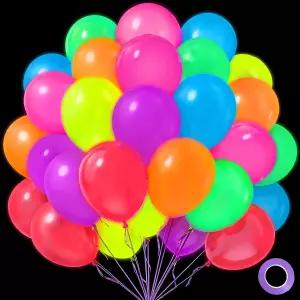 메가엘 글로우 인 더 다크 파티 용품 100개의 UV 네온 풍선 생일 장식용 12인치 원형 멀티컬러 슬립오버