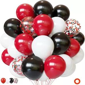 레드 및 블랙 라텍스 풍선 생일 졸업식 결혼식 신부 샤워 파티 장식용 리본이 달린 12인치 화이트 색종이