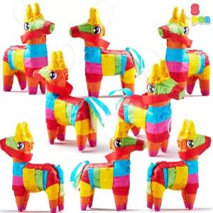 신코 데 마요 8개 미니 동키 피나타 5.7 x7.5 레인보우 컬러로 재미있는 피에스타 타코 파티 용품 루오
