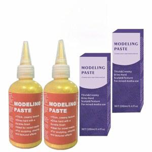 2pcs 황금 아크릴 모델링 페이스트 3.4온스 / 100ml 3D 아트 텍스처 페이스트, 조각 페인팅 페인트 고밀도, 텍스처 아트 및 두께를 위한 아크릴 매체, 목재 / 티셔츠 / 유리 / 돌에 이상적임