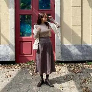 [하프클럽/옷자락]여성 귀여운 도트 패턴 에이라인 롱 스커트 치마