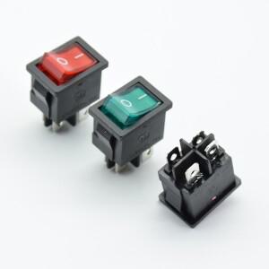 5PCS 21x15mm KCD1-104 로커 전원 스위치 LED 조명 보트 빨간색 4 핀 2 터미널 구멍 크기 6A 250V