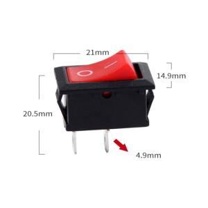 KCD1 레드 보트 자동차 로커 스위치 5 개, On-Off 2Pin 6A 220V 10A 버튼 15x21mm