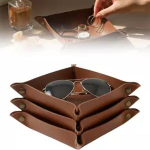 Ricomboo 3 PACK PU 가죽 주얼리 발렛 트레이 정리함 접이식 및 휴대용 모두 받침대 그릇 침대 옆 탁자