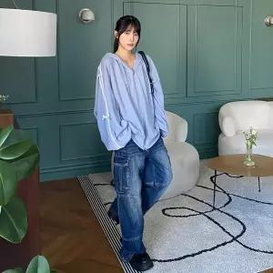 [하프클럽/옷자락]여성 리본 디테일 투라인 골지 오버사이즈 후드 집업
