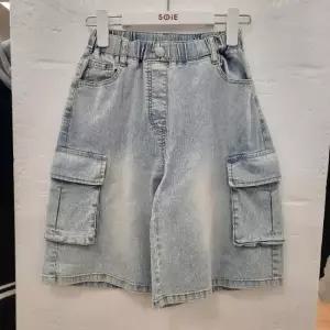 소이 HC22 6부 입체 카고 버뮤다 아이스진 여아 여름용 블루 버뮤다 허리밴드 쿨 6부