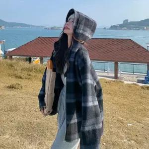 솔저스여성 후드 체크 리버시블 울 코트 OPH1