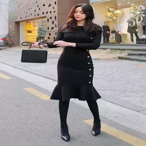 블랙팬서 니트 원피스 치마 미디 이너 여성원피스 봄가을 슬림 랩 프릴 OPH3